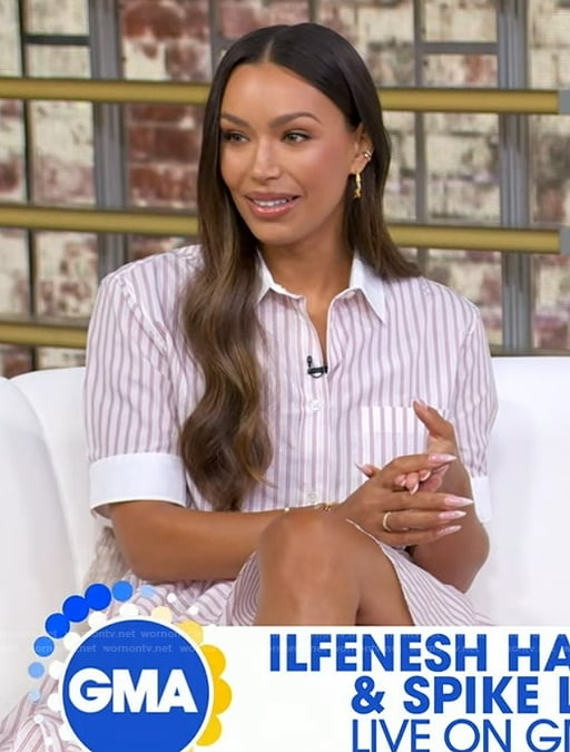 Ilfenesh Hadera’s pink striped top and mini skirt on Good Morning America
