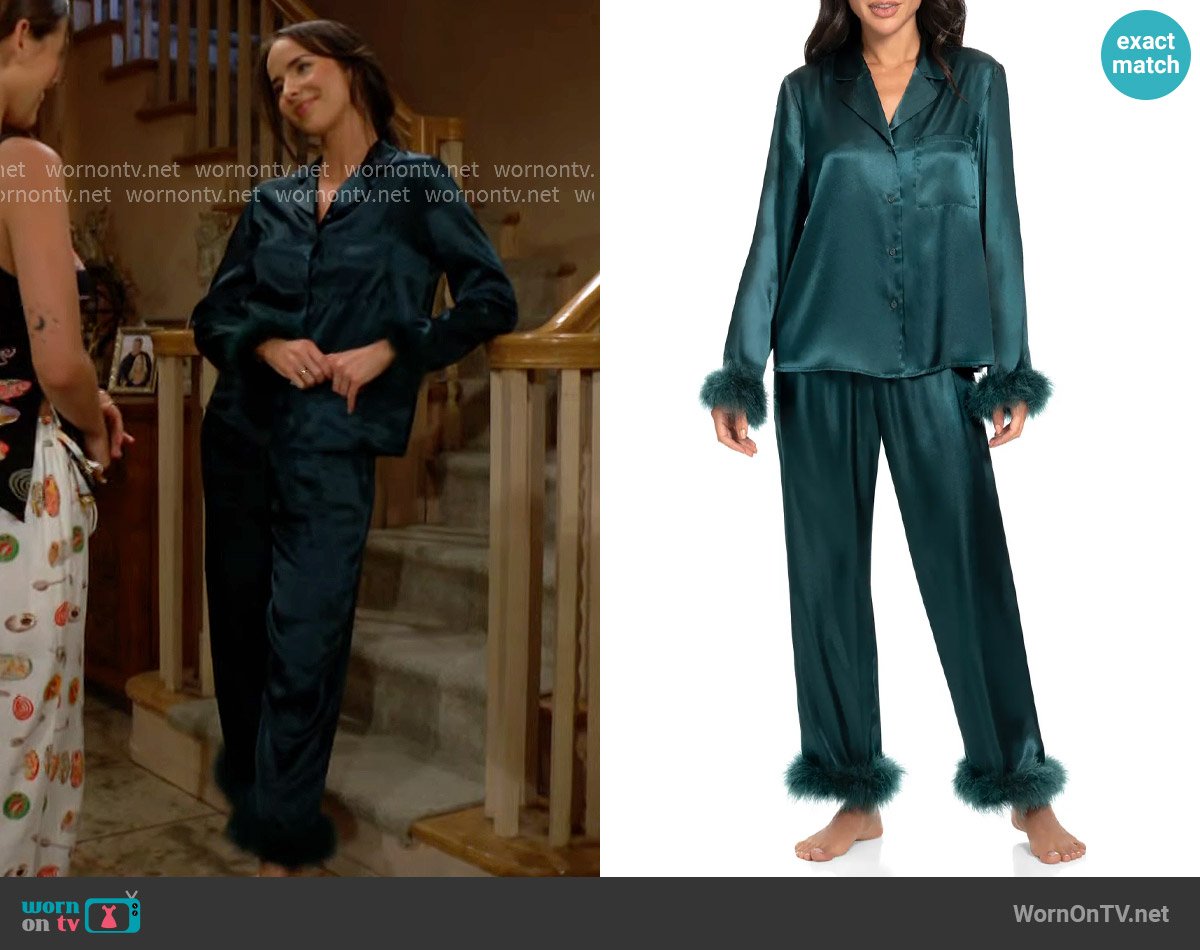 In Bloom by Jonquil Rory Feather Trim Satin Pajamas worn by Ivy Forrester (Ashleigh Brewer) on The Bold and the Beautiful