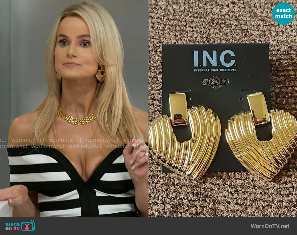 INC International Concepts Gold-tone Ribbed Heart Earrings worn by Vanessa McBride (Lauren Buglioli) on Beyond the Gates
