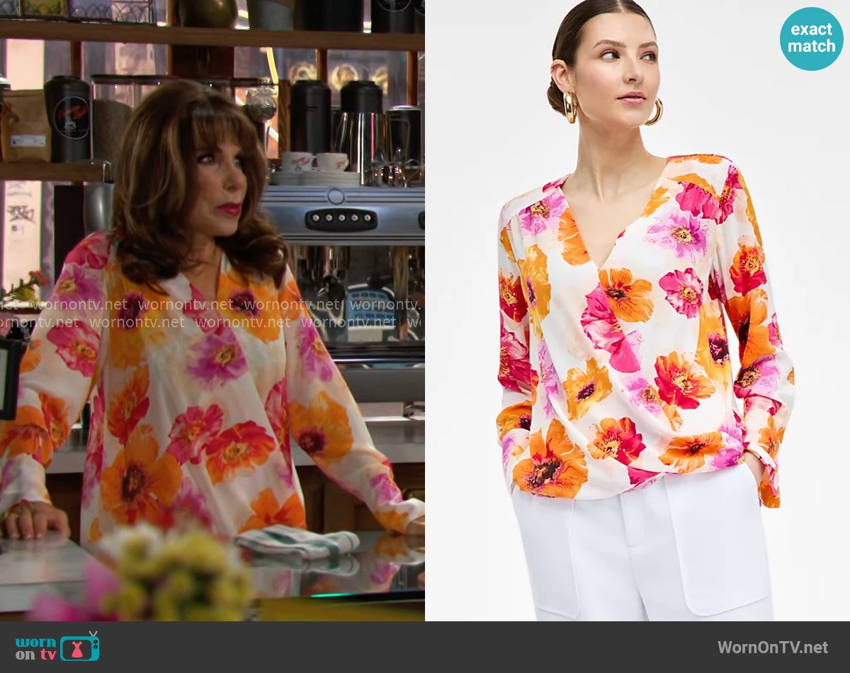 INC International Concepts Printed Surplice Blouse in Dana Bloom worn by Esther Valentine (Kate Linder) on The Young and the Restless