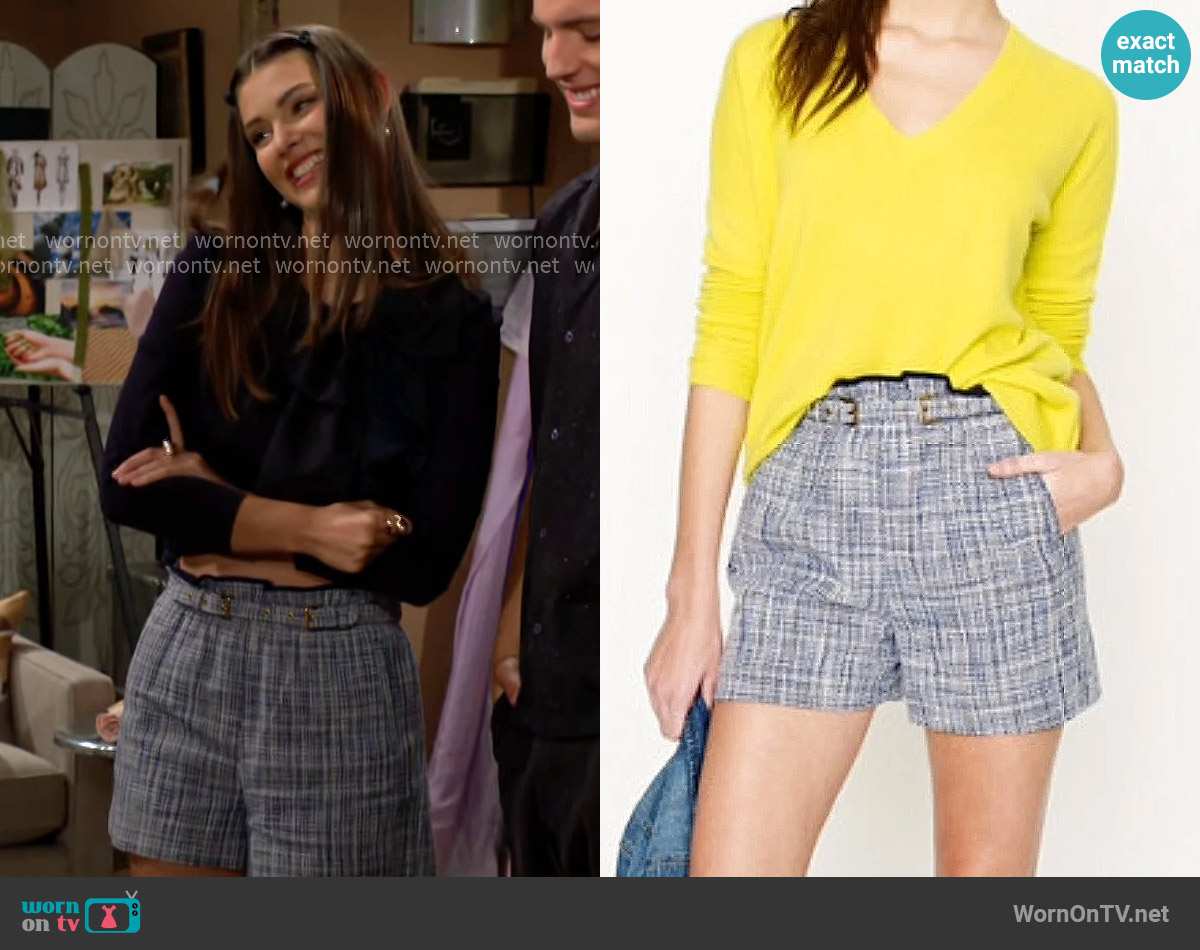 J. Crew Basket Weave Tweed Shorts worn by Electra Forrester (Laneya Grace) on The Bold and the Beautiful