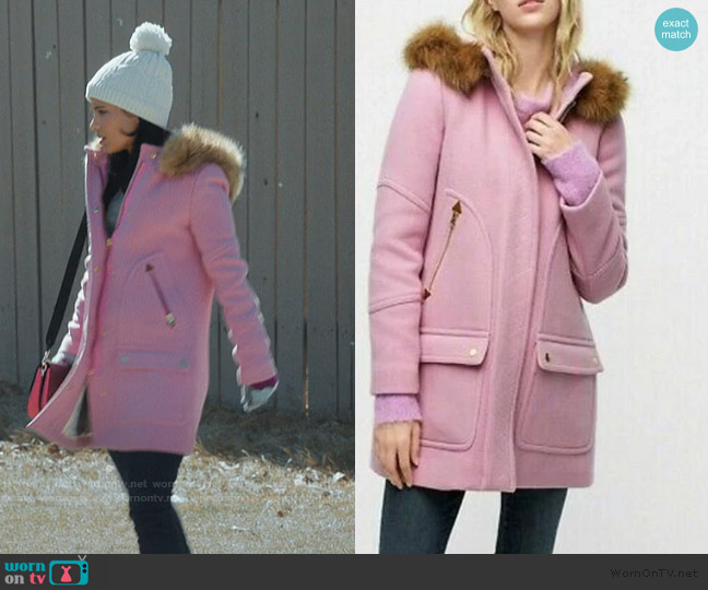 J. Crew Chateau Parka Italian Stadium Cloth Wool worn by Jackie Howard (Nikki Rodriguez) on My Life with the Walter Boys