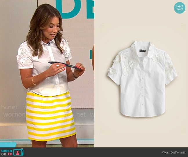J. Crew Collection Cropped Button-up Shirt With Floral Appliqués worn by Courtney Cason on CBS Mornings