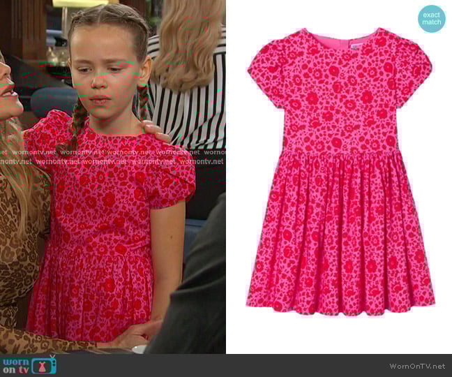 Jacadi Paris Liberty Fabric Gathered Waist Dress in Pink and Red worn by Rachel Black (Alice Halsey) on Days of our Lives