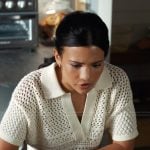 Jackie’s white crochet knit polo on My Life with the Walter Boys