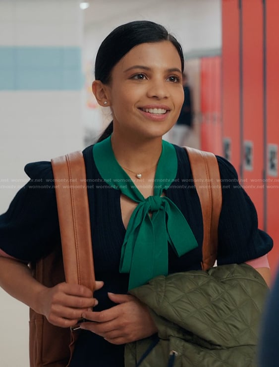 Jackie's contrast tie neck sweater on My Life with the Walter Boys