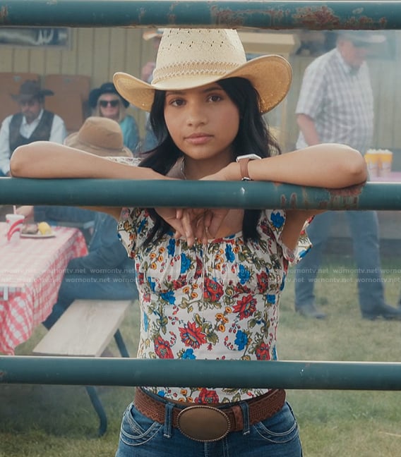 Jackie's floral ruffle top on My Life with the Walter Boys
