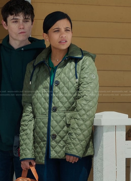 Jackie's green quilted jacket on My Life with the Walter Boys