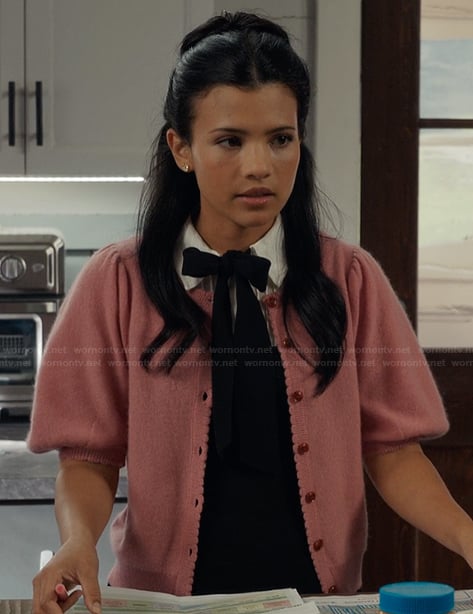 Jackie's pink cardigan on My Life with the Walter Boys
