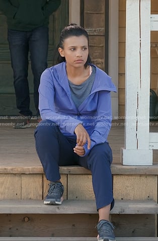 Jackie's purple hooded jacket and sneakers on My Life with the Walter Boys