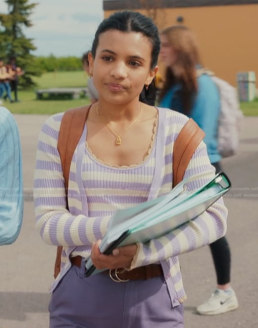 Jackie's purple striped tank and cardigan on My Life with the Walter Boys
