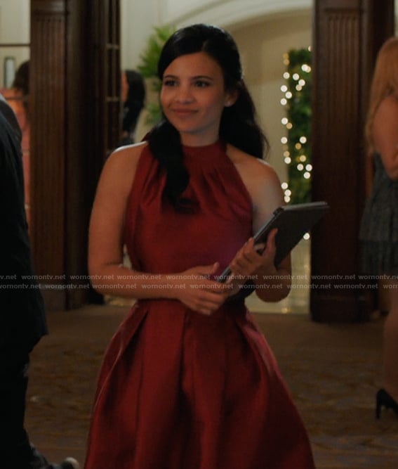 Jackie's red halter neck dress on My Life with the Walter Boys