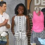 Janai’s white striped top and pants on Good Morning America