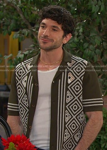 Javi's green embroidered shirt on Days of our Lives
