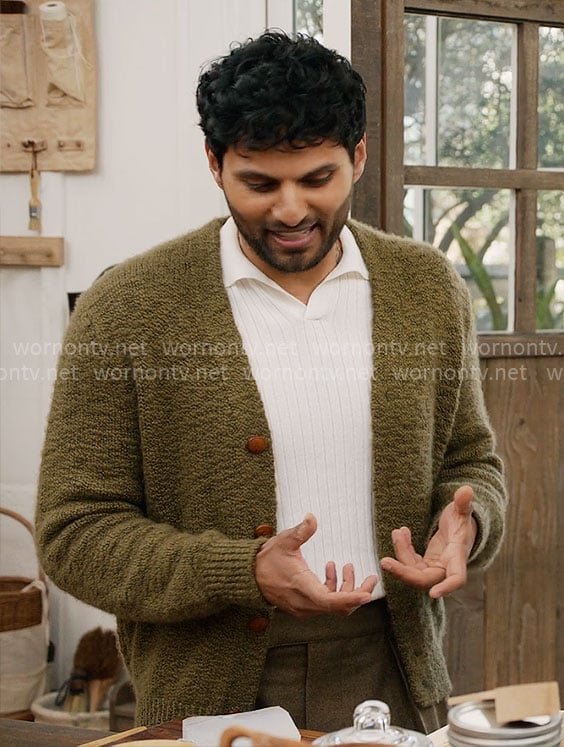Jay Shetty's green cardigan on With Love Meghan