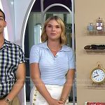Jenna’s blue textured polo and white flare pants on Today