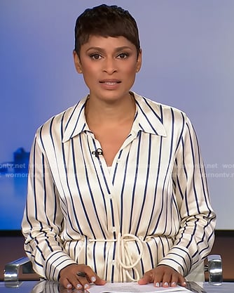 Jericka’s stripe shirtdress on CBS Evening News