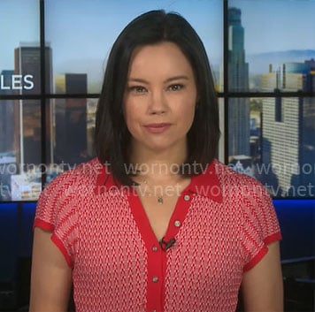 Jo Ling Kent’s red knit polo dress on CBS Mornings