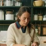 Joanna Gaines’s ivory contrast collar sweater on Today