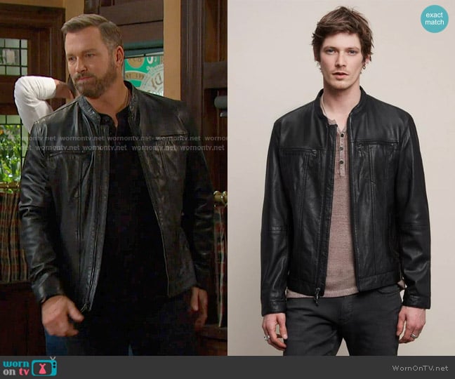 John Varvatos Brando Band Collar Leather Jacket worn by  Brady Black (Eric Martsolf) on Days of our Lives