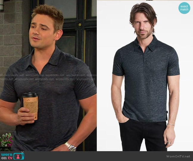 John Varvatos Casillas Polo in Midnight worn by Johnny DiMera (Carson Boatman) on Days of our Lives