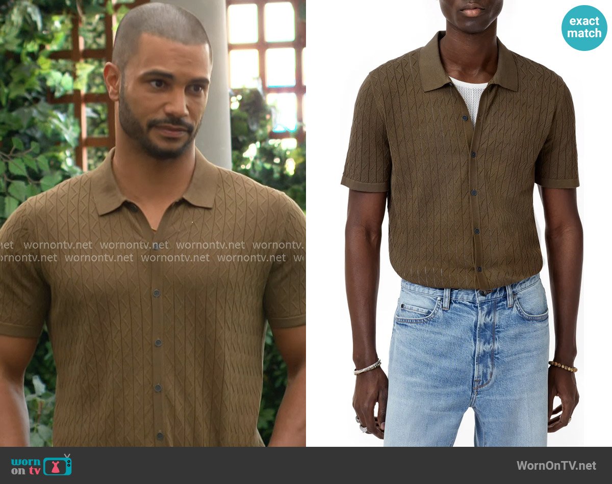 John Varvatos Moore Shirt in Mushroom worn by Holden Novak (Nathan Owens) on The Young and the Restless
