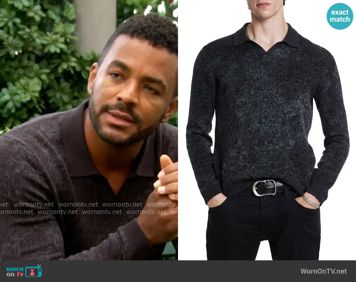 John Varvatos Oliver Polo in Black worn by Nate Hastings (Sean Dominic) on The Young and the Restless