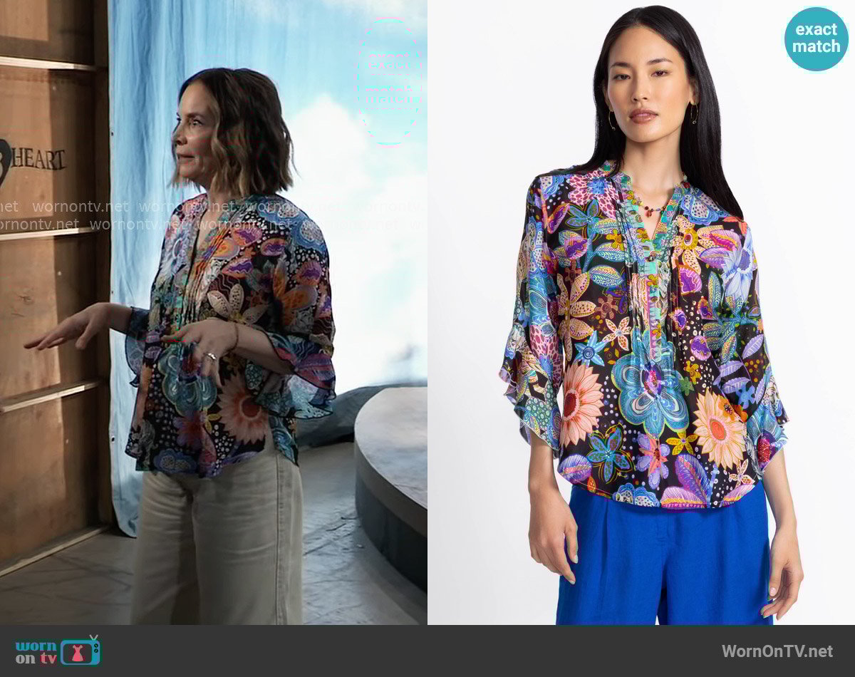 Johnny Was Zellah Blouse in Caetana Allover Print worn by Flora Gardens (Susan Batten) on General Hospital