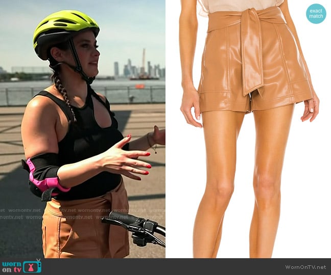 Jonathan Simkhai Mari Tie Waist Faux Leather Shorts worn by Donna Farizan on Today