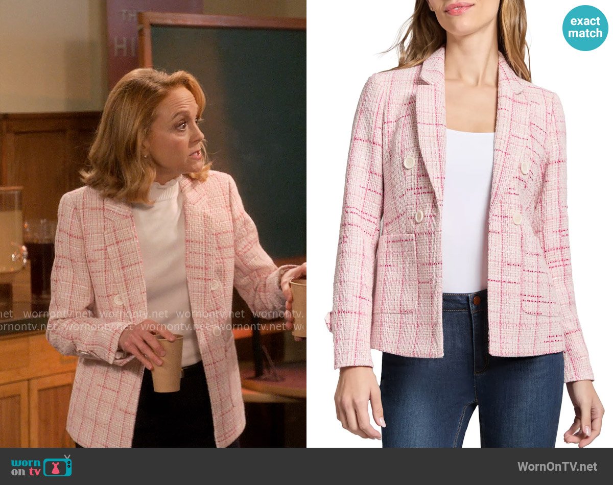 Jones New York Plaid Tweed Faux Double Breasted Jacket worn by Mary (Jayma Mays) on Leanne