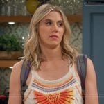 Josie’s white embroidered top and jeans on Leanne