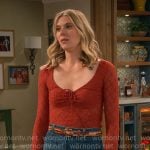 Josie’s red lace top and jeans on Leanne