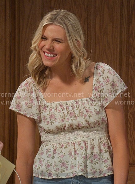 Josie's floral square-neckline top on Leanne