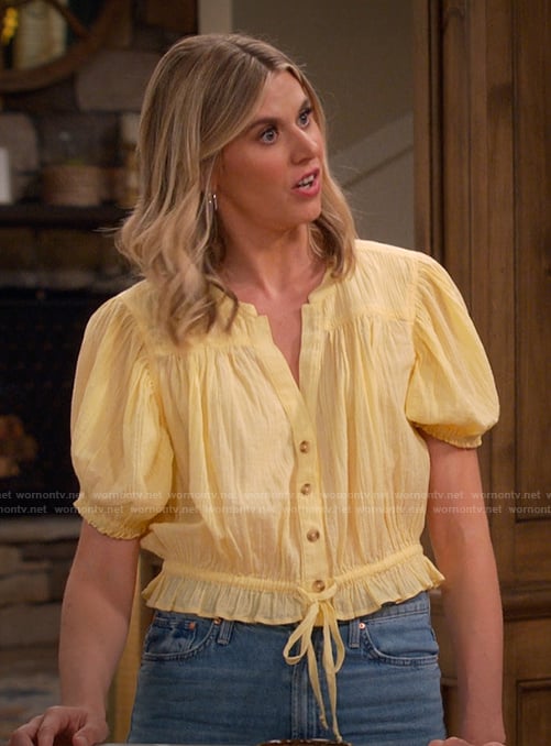 Jossie's yellow tie front top on Leanne