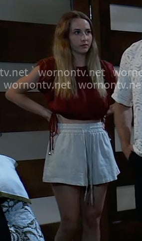 Josslyn's red drawstring crop top on General Hospital