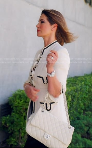 Julia's white conrast trim jacket on The Real Housewives of Miami