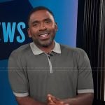 Justin’s contrast gray polo on E! News