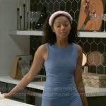 Kat’s blue ribbed lounge top and pants set on Beyond the Gates
