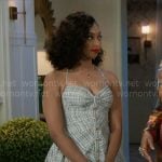 Kat’s tweed button front mini dress on Beyond the Gates