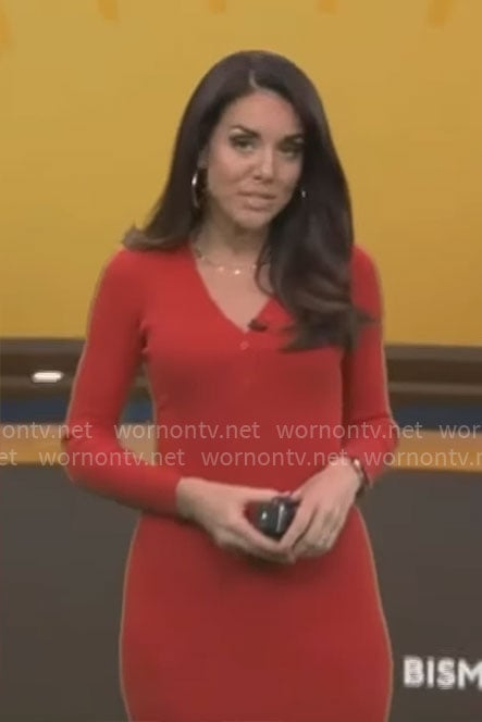 Kate Bilo’s red long sleeve knit dress on CBS Mornings