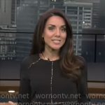 Kate Bilo’s black dress with piping on CBS Mornings