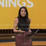 Kate Bilo’s burgundy leather zip-front skirt on CBS Mornings