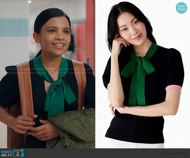 Kate Spade Colorblock Bow-neck Sweater worn by Jackie Howard (Nikki Rodriguez) on My Life with the Walter Boys