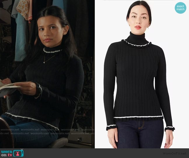 Kate Spade Ruffle Turtleneck worn by Jackie Howard (Nikki Rodriguez) on My Life with the Walter Boys
