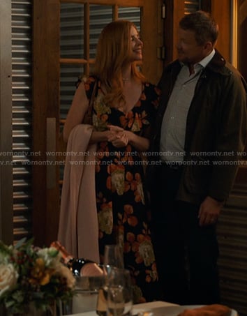 Katherine’s black floral print dress on My Life with the Walter Boys