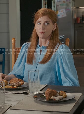 Katherine's blue plaid ruffle blouse on My Life with the Walter Boys