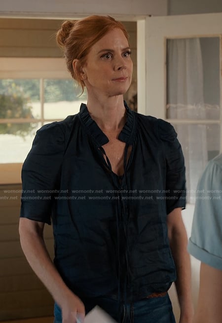 Katherine's navy tie neck top on My Life with the Walter Boys