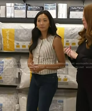 Kathy Park's white stripe sleeveless top on Today
