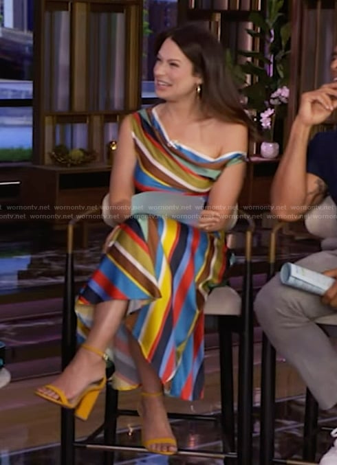 Katie Lowes’ rainbow stripe dress on Live with Kelly and Mark
