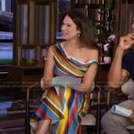 Katie Lowes’ rainbow stripe dress on Live with Kelly and Mark